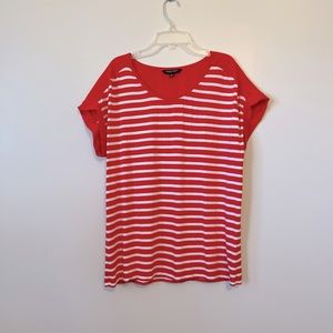 3/$10 Christian Siriano Runway Style Short Sleeve Striped Blouse Large Red White